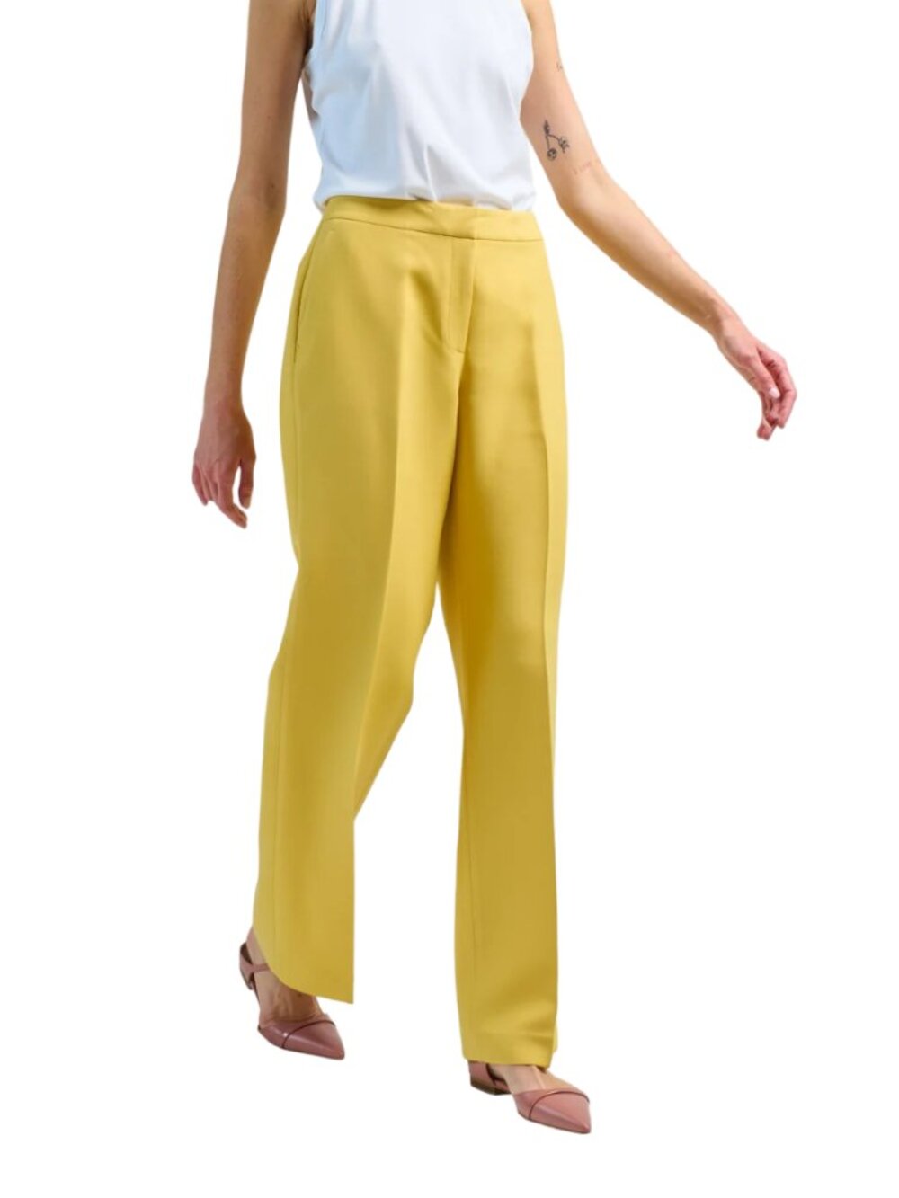 Lafayette 148 Wool Silk Crepe Gates Flared Ankle Pant Trousers Golden Yellow 8